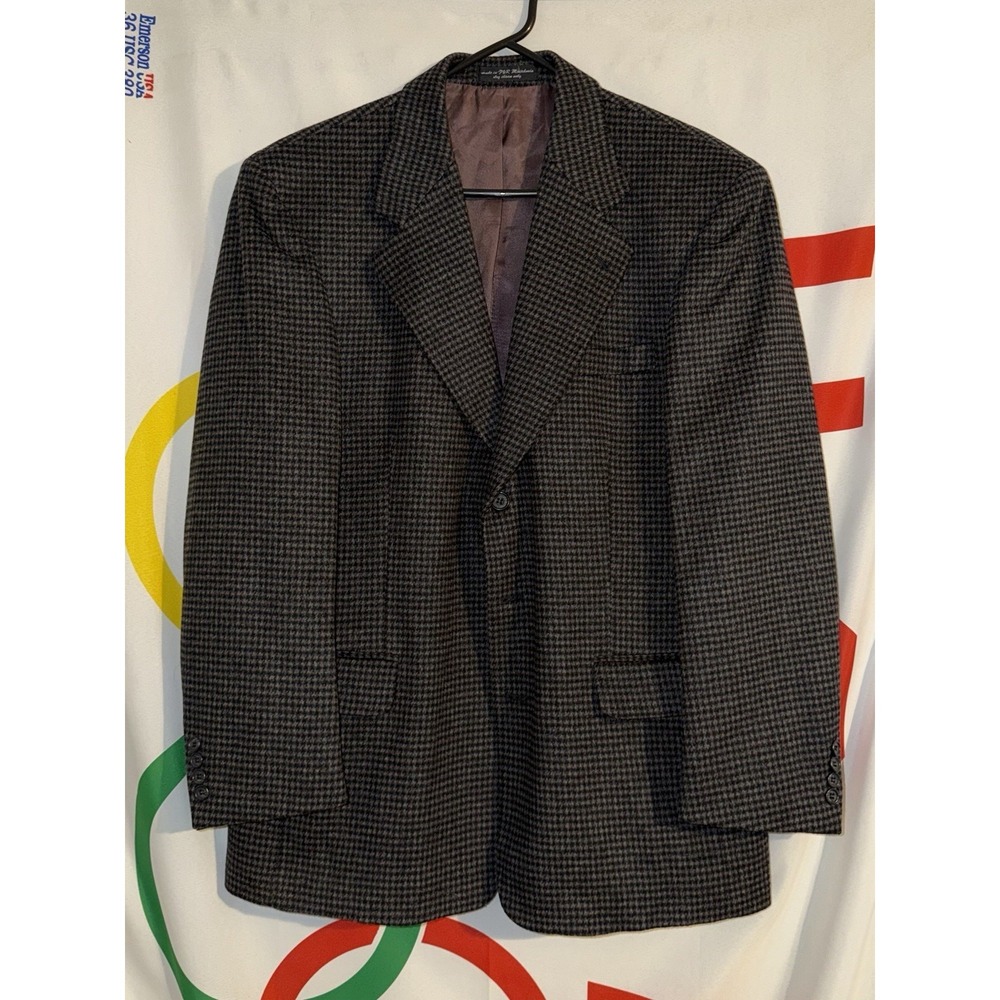 Vintage Ron Chereskin Cashmere Blend Houndstooth Blazer Sport Coat 41R Black